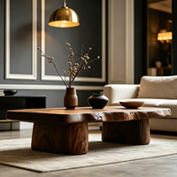 Table basse moderne en bois massif à bord naturel, table irrégulière artistique et écologique pour la maison