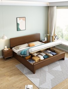 High Quality Solid Wood Platform <b>Bed</b> <b>Frame</b>, Mid-Century Modern Wooden <b>Bed</b> with Headboard for Bedroom Furniture - Product Image 2