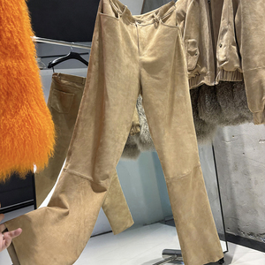 <span class=keywords><strong>Pantalon</strong></span> en peau de mouton véritable pour <span class=keywords><strong>femme</strong></span>, <span class=keywords><strong>pantalon</strong></span> droit en <span class=keywords><strong>cuir</strong></span> suédé véritable, automne - Product Image 2