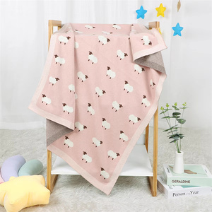 1 pezzo Private Label Baby Boy plaid da neonato graziosi passeggini da bambina appena nati di pecora avvolgono morbida coperta in maglia di cotone per <span class=keywords><strong>neonati</strong></span> - Product Image 3