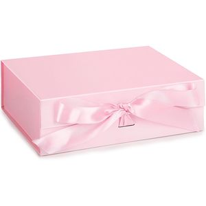 Pink Folding <b>Gift</b> <b>Box</b> With Lid Magnetic Closure Ribbon For Bridal <b>Gifts</b> Weddings Birthdays Mother's Day - Product Image 1