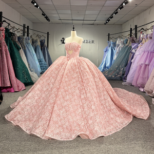 Vestidos de Quinceañera Rosa de Gasa Dy8549, Vestido de Fiesta de Princesa con Lentejuelas y Escote Corazón para Niñas, Vestidos de 15 Años - Product Image 4