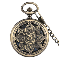 Jam Saku Mekanik Tangan Berbentuk Tengkorak Mandala Bunga Mewah, Liontin Jam Locket Steampunk Full Hunter Dengan Rantai Fob