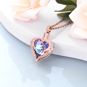 Collar de urna de joyería de cremación de corazón para cenizas para mujeres y hombres colgante de cristales de urna de cenizas conmemorativas humanas con ala de Ángel - Product Image 6