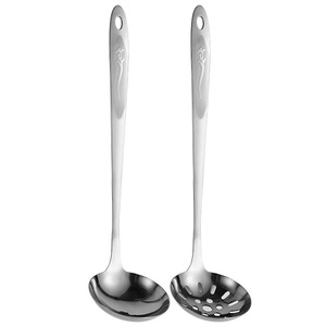 Juego de cucharón y cuchara ranurada de acero inoxidable con mango floral, para cocina, olla caliente, verduras y sopa - Product Image 5