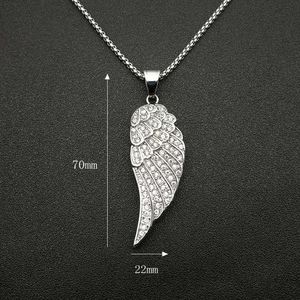 Hip Hop <b>Angel</b> Wing Pendant Necklace Stainless Steel Pave Setting Unisex <b>Gift</b> Jewelry - Product Image 5