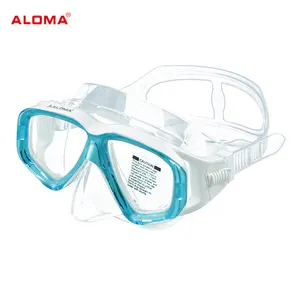 Aloma泳镜潜水面罩带鼻罩防雾潜水护目镜钢化玻璃通气管面罩