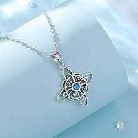 Collar con Colgante de Nudo de Bruja Celta de Plata de Ley 925 Merryshine, con Ópalo Azul Celta, para Halloween, Joyería Wicca