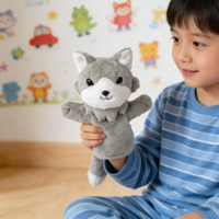 Marionnette personnalisée en peluche douce loup gris OEM, interactive pour l'éducation précoce, jeu parent-enfant, cadeau en gros pour enfants