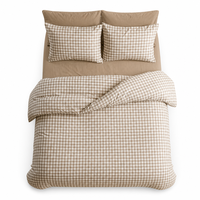 Parure de lit en coton beige à carreaux Gingham, style Cottagecore et Farmhouse, pour lits King, Queen et Full, housse de couette douce, vente en gros OEM