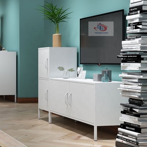 Lemari TV Minimalis Modern Putih 2 Pintu Baja High Gloss untuk Ruang Tamu, Hotel & Mal - Product Image 4