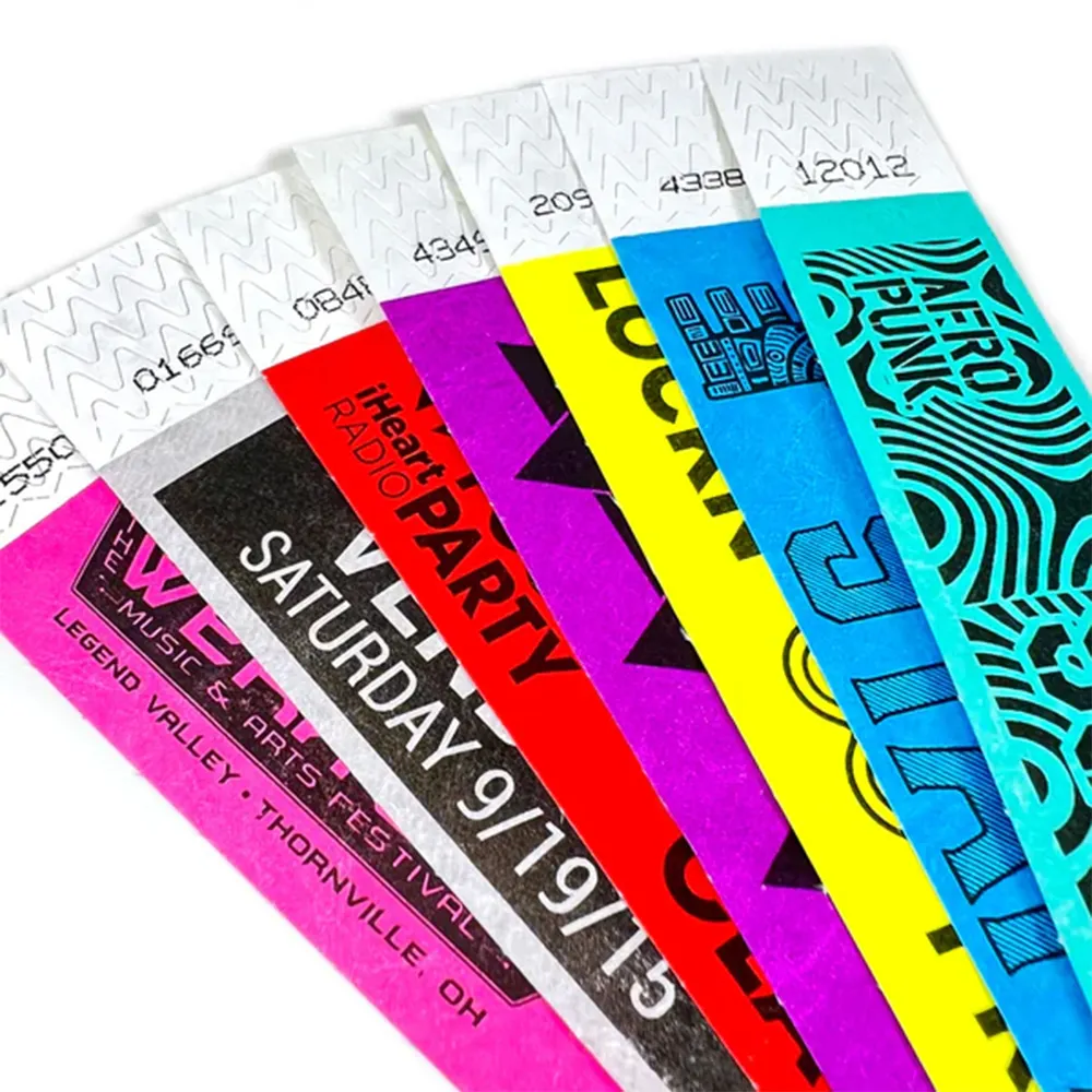 Pulseras de papel sintético impresas logotipo personalizado ID y código pulsera personalizada pulsera de papel Tyvek para eventos