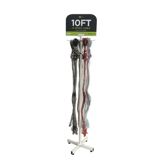 Metal Hook Cell Phone USB Cable Display Rack Floor Stand for Retail Store Cable Management