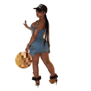 Set di Jeans alla Moda per Donne: Top Corto Senza Spalline <span class=keywords><strong>con</strong></span> <span class=keywords><strong>Bottoni</strong></span> e Minigonna <span class=keywords><strong>con</strong></span> Tasche, Completo Casual in Due Pezzi - Product Image 5