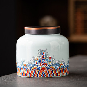 Pot en céramique rustique de style chinois avec impression, hermétique, pour le stockage du thé Pu'er, noir, vert, blanc, compatible lave-vaisselle, idéal pour les cadeaux - Product Image 4