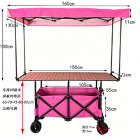 Chariot de camping pliable tout-terrain à quatre roues avec table réglable en hauteur et rangement, idéal pour le shopping, l'extérieur et l'usage commercial (OEM)