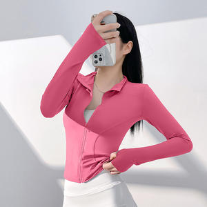 Juyitang Top de Yoga sin costuras ligero para mujer con logotipo frontal de diamantes de imitación Technics <span class=keywords><strong>abrigo</strong></span> de Fitness transpirable para deportes al aire libre - Product Image 6