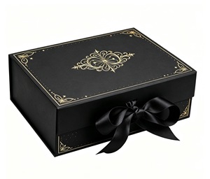 Elegant Rigid Gift Boxes with Gold Foil Design and Satin Ribbon High-End Packaging for Gift Party - Product Image 3