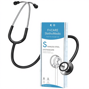 Stéthoscope à double tête FriCARE certifié CE, infirmières, étudiants en soins infirmiers, paramédicaux/EMT/LVN/VNA - Acier inoxydable noir - Product Image 1