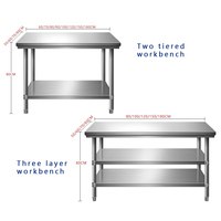Plan de travail en acier inoxydable double/triple couche, revêtement en poudre de qualité alimentaire, finition polie, capacité de charge de 300 kg/m pour la cuisine