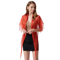 Nouvelle mode classique soie brillante couleur unie maille écharpe Polyester dentelle femmes Triangle foulards avec gland