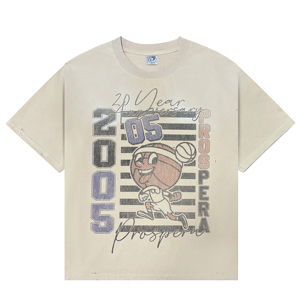 T-shirts à manches courtes en coton beige de haute qualité pour hommes, avec imprimé de personnage de dessin animé de basket-ball, pour la vente en gros OEM ODM - Product Image 1