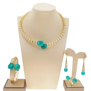 Yulaili Special Necklace Jewelry Set Dubai Gold Plated Jewelry Sets With Blue Stones Nigerian Style Gold Costume Accessories