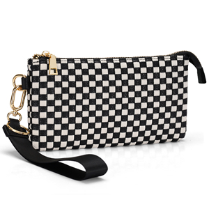 Nova Bolsa de Mão Feminina Moderna em Couro PU Trançado Xadrez Azul Marinho Vegano com Alça de Pulso - Product Image 1