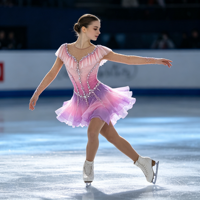 Robe de patinage artistique à col en V dégradé rose et violet, avec volants, dos profond en V, ornée de strass, pour filles et femmes