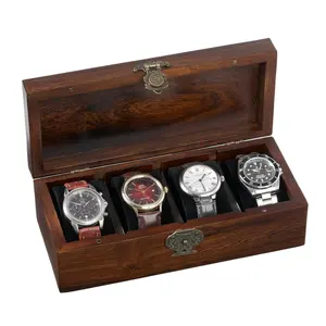 Handgemaakte Houten Horloge Vitrine Luxe Horloge Doos Grote Gift 4 Slots Houten Horloge Doos