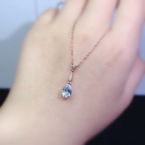 Collar de Aguamarina con Corte Brillante Redondo, Joyería S925, Collar de Aguamarina de Plata de Ley <span class=keywords><strong>925</strong></span> Original al por Mayor para Mujer - Product Image 4