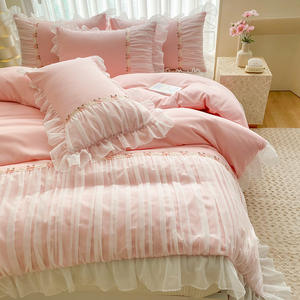 Juego de ropa de cama de encaje floral estilo princesa Romántica Francesa 4 Uds juego de edredón fundas de almohada para decoración de dormitorio de lujo - Product Image 4