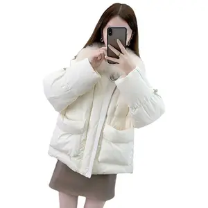 Mantel bulu angsa wanita ukuran besar baru musim dingin 2023 mantel jaket roti angsa putih kerah bulu rubah pendek ukuran plus 90%