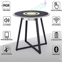 Table basse avec haut-parleur et éclairage, son LED, pour Home cinéma, Table en verre trempé, pieds en fer mat, commande tactile HiFi