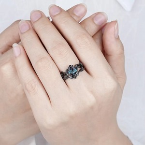 Anillos de circonita azul místico con corte de pera ZhuQian al por mayor, juego de 2 piezas para mujer, joyería gótica vintage con diseño de rama natural, deslumbrante para boda - Product Image 6