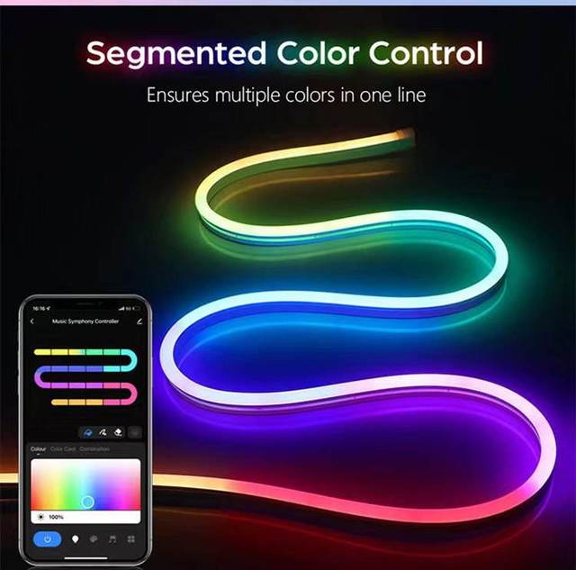 APP Control RGBIC LED Neon Light Strip Kit Waterproof IP65 Full Kit USB 5V for Gaming Room Red Silicone Single Smart Neon Sign