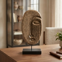 Masque tribal africain en bois sculpté à la main, ornement de table, statue ethnique vintage, décoration de bureau pour la maison, le bar, cadeau d'anniversaire