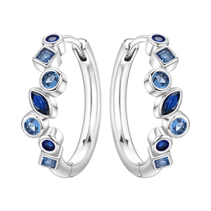 Boucles d'oreilles créoles en strass bleues de forme unique, boucles d'oreilles originales de luxe pour femmes, style niche - Product Image 6