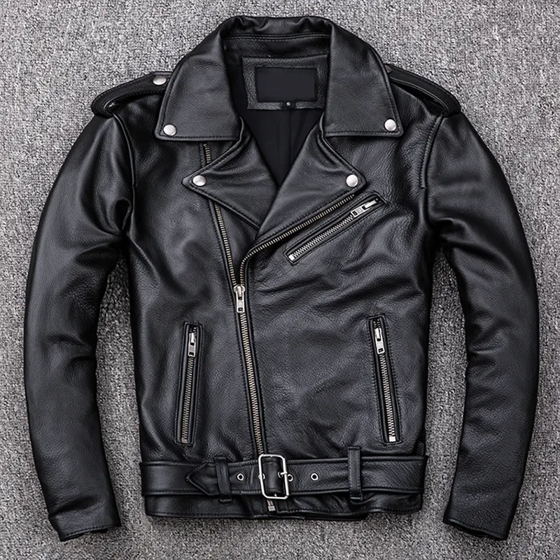 Genuine Motorcycle Racing A Little Bit Older A Black Leatherjacket For Men Cowhide Leather Jacket