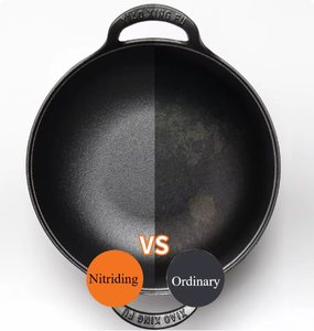 Wok <span class=keywords><strong>de</strong></span> <span class=keywords><strong>Hierro</strong></span> Fundido Resistente a la Oxidación, Nitrurado en Baño Salino, Sin Recubrimiento, con Doble Asa, 12 Pulgadas, 3-4L, Tapa <span class=keywords><strong>de</strong></span> Madera, Precurado, Apto para Gas - Product Image 2