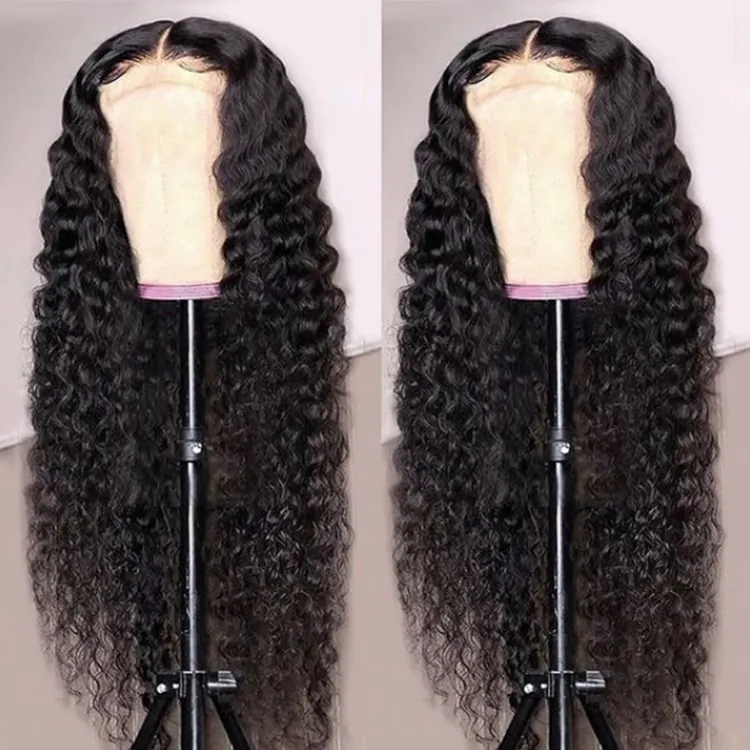 Wholesale Kinky Jerry Curly Front Lace Human Hair Wig, Natural Black Long Curly Brazilian Hair Full Front Lace Wig For Women