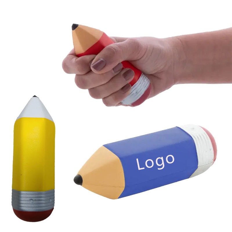Wholesale Custom Pencil Design PU Foam Stress Ball Tactile Sensory Anxiety Relief Squeeze Toy Logo Printing Promotional Gift