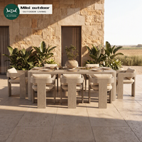 Table de salle à manger extérieure en teck au design moderne et luxueux, mobilier de patio en teck massif, table et chaises pour cour, jardin, hôtel, villa