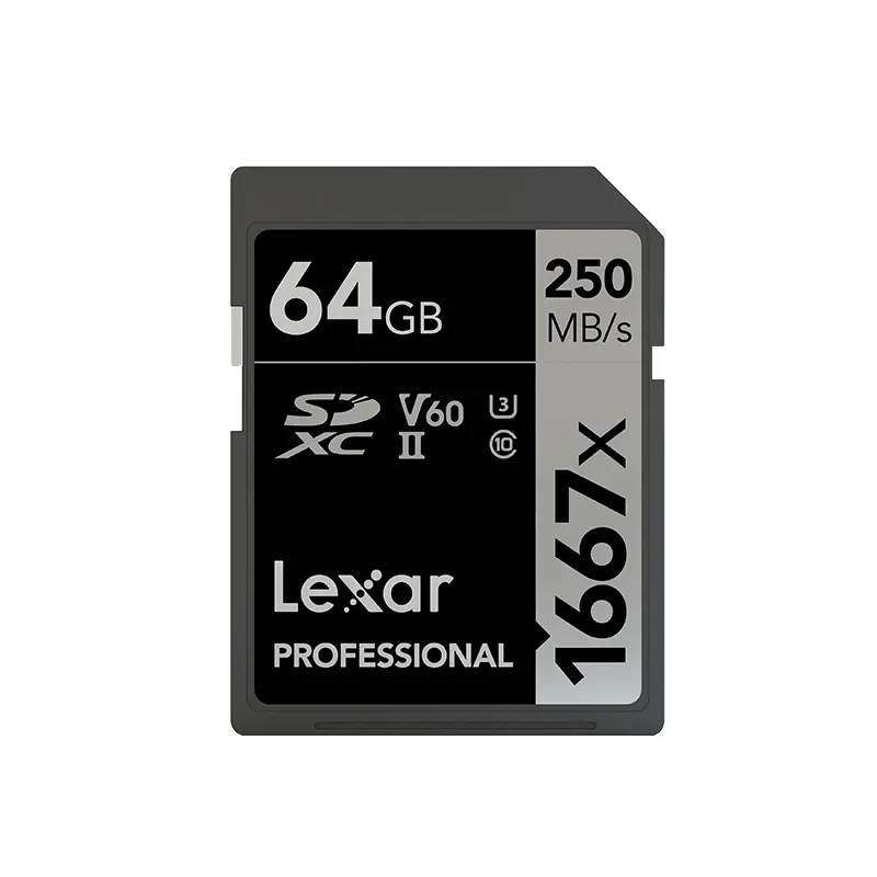 การ์ดหน่วยความจำ1667X Lexar SD Card 64GB 128GB 256GB UHS-II SDXC แฟลชการ์ด3D U3สูงสุด250เมกะไบต์/วินาทีสำหรับกล้องวิดีโอ4K