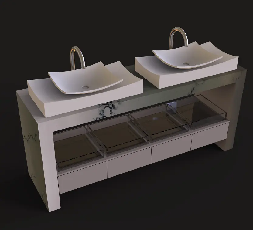 Мраморный шкафчик для ванной комнаты с твердой поверхностью, двойные раковины, ванной комнаты, современные столики