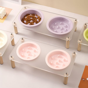 Slow-feeding bowl with acrylic bowl stand, ceramic cat food bowl, household pet bowl, cat bowl, dog bowl, cat and dog food bowl - Product Image 2