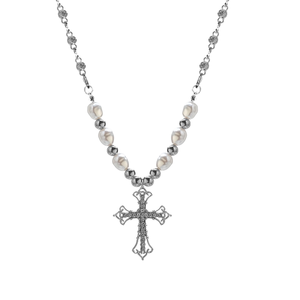 Kalung Salib Pria <span class=keywords><strong>Retro</strong></span> Baru 2025 dari Baja Anti Karat Lapis Emas Rantai Model Mahkota Berlian Mutiara Batu Utama Desain Salib Unik - Product Image 1