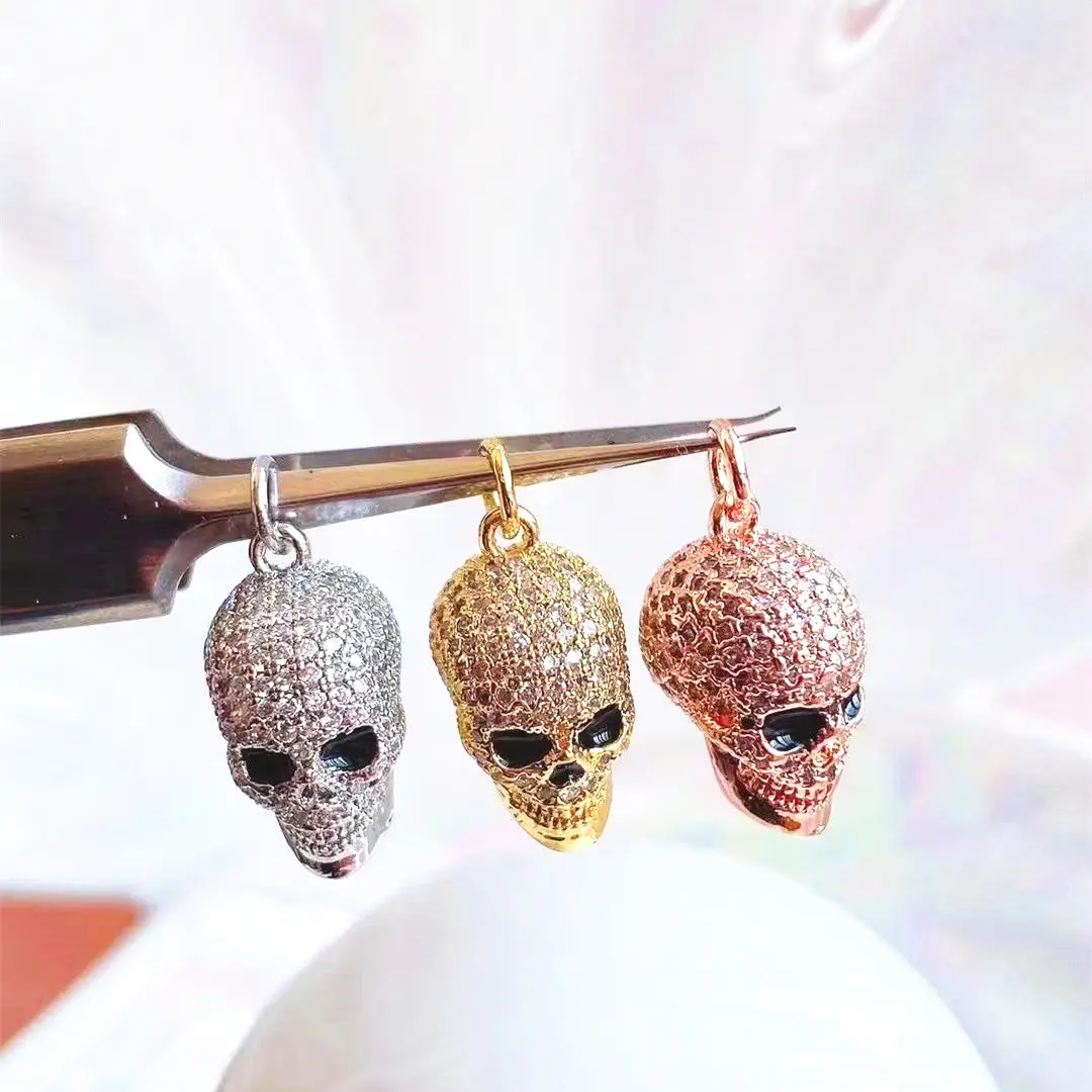 kolye silver/gold/rose gold/black gun Plated Skull Pendant Necklace Men's Zircon Skull Head Hip Hop vvs diamond chain
