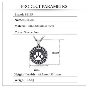Collier pendentif en acier inoxydable 316l, rune viking, empreinte de patte de loup, amulette ronde, mode vintage, bijoux hypoallergéniques, unisexe - Product Image 5