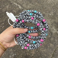 Nouveau Câble de Charge Rapide 4-en-1 de 1m USB Type-C Personnalisé Motif Vache Mignonne Perles Turquoise Câbles de Recharge Téléphone Cadeaux Informatique